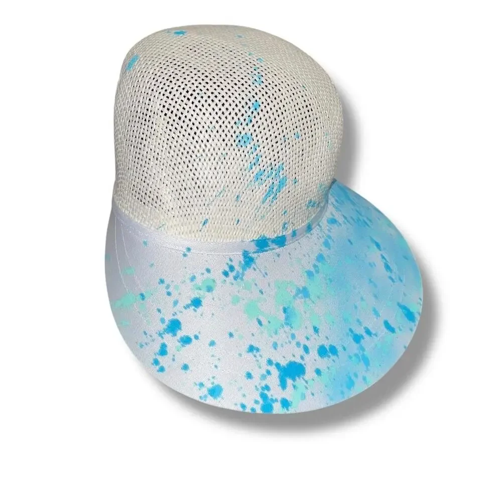 Sun N Sand Wide Brim Sun Hat Blue Splatter Paint Woven Mesh Summer Beach Travel